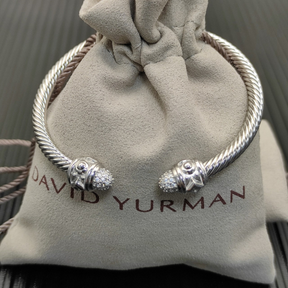 David Yurman Silver 4mm Diamond-set Diamond bracelet - Picture 3 of 6